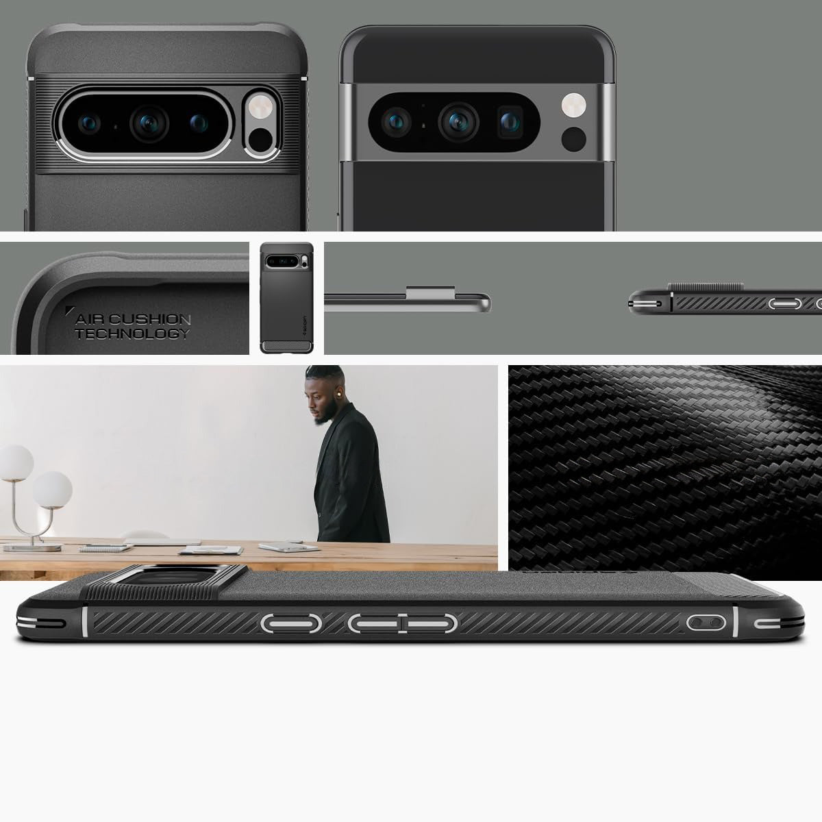 Schutzhülle Spigen Rugged Armor für Google Pixel 8 Pro, Schwarz