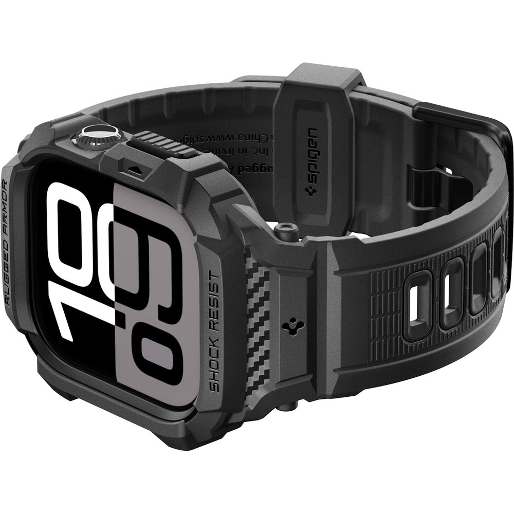 Schutzhülle mit Armband für Apple Watch 11 / 10 42 mm, Spigen Rugged Armor Pro 2, Schwarz