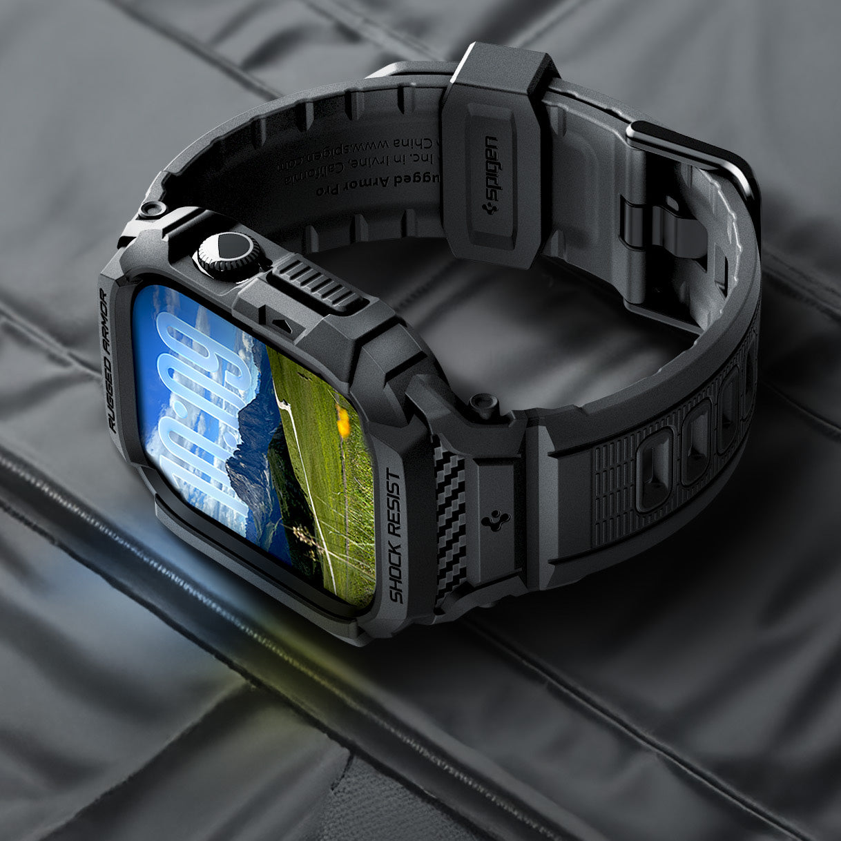 Schutzhülle mit Armband für Apple Watch 11 / 10 42 mm, Spigen Rugged Armor Pro 2, Schwarz