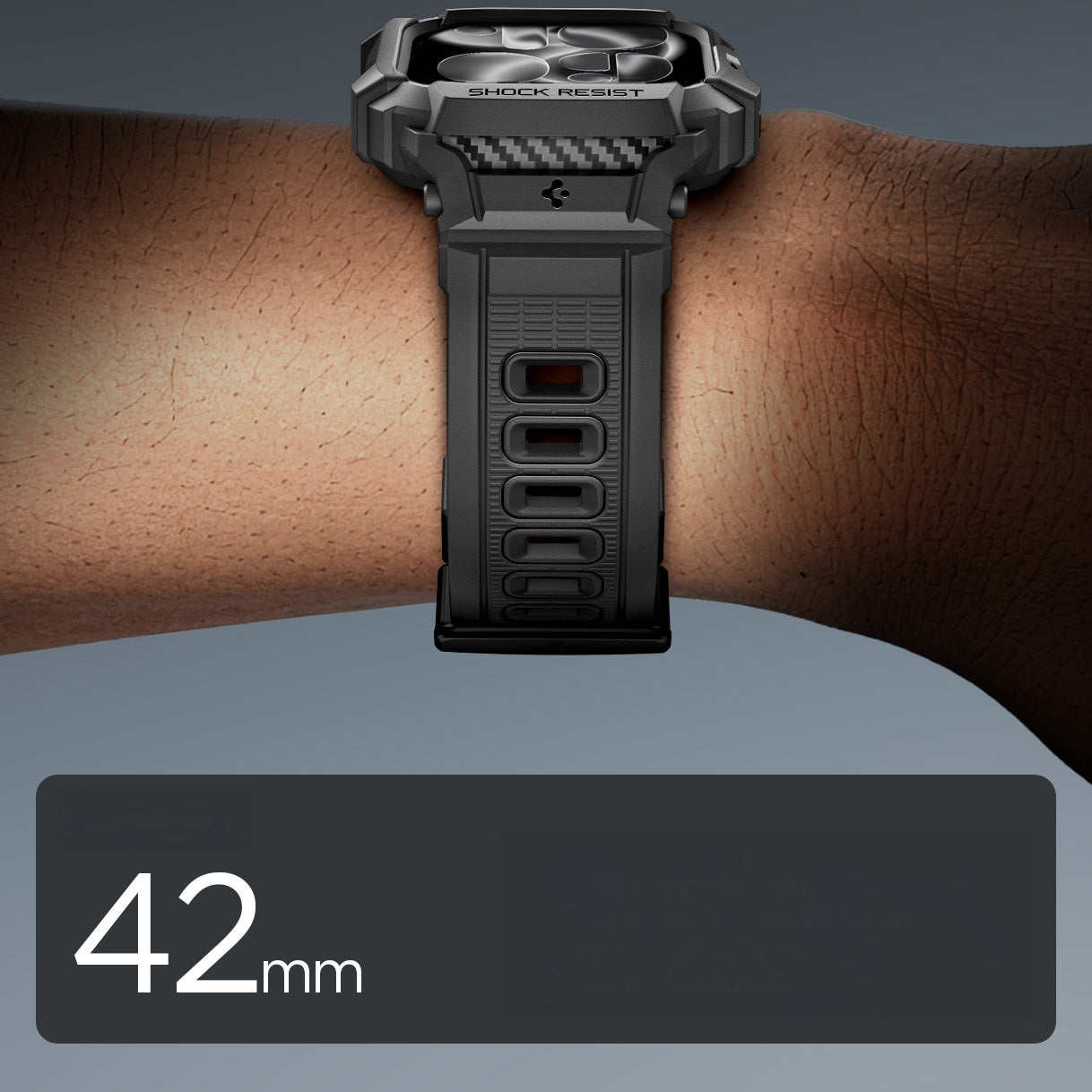Schutzhülle mit Armband für Apple Watch 11 / 10 42 mm, Spigen Rugged Armor Pro 2, Schwarz