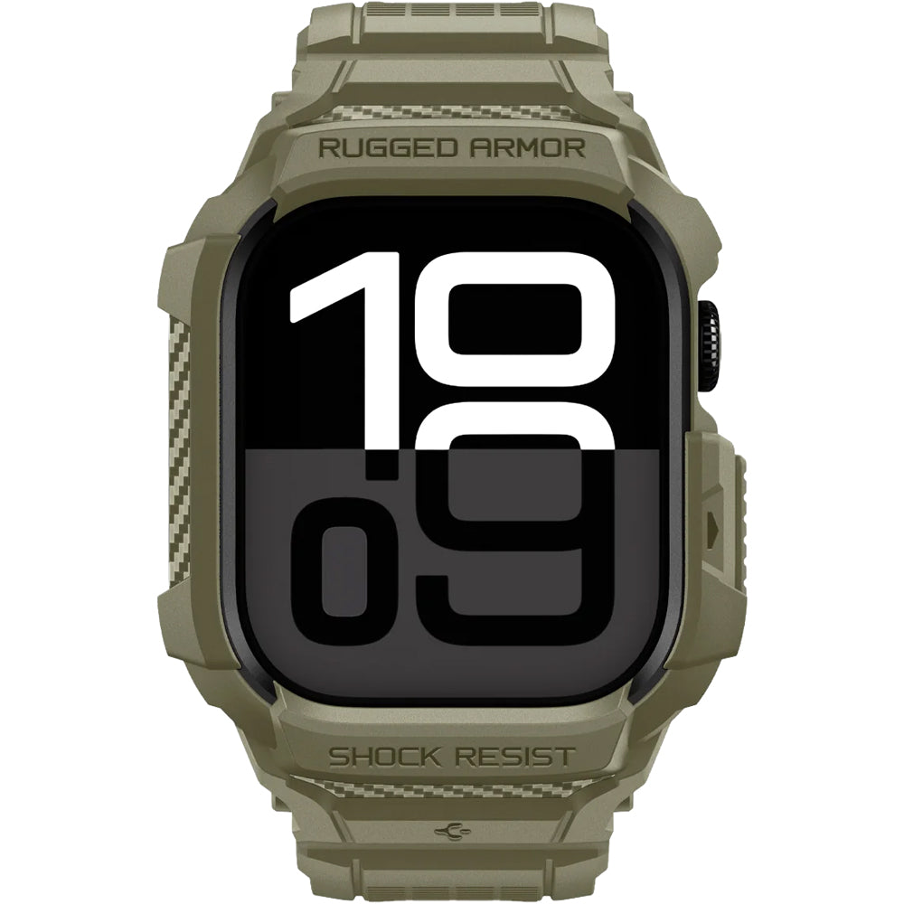 Schutzhülle mit Armband für Apple Watch 11 / 10 46 mm, Spigen Rugged Armor Pro 2, Dunkelgrün