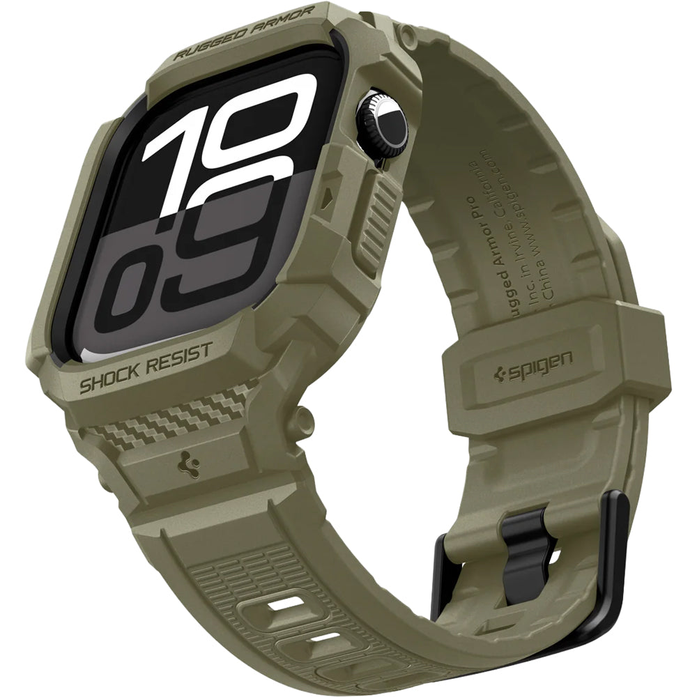 Schutzhülle mit Armband für Apple Watch 11 / 10 46 mm, Spigen Rugged Armor Pro 2, Dunkelgrün