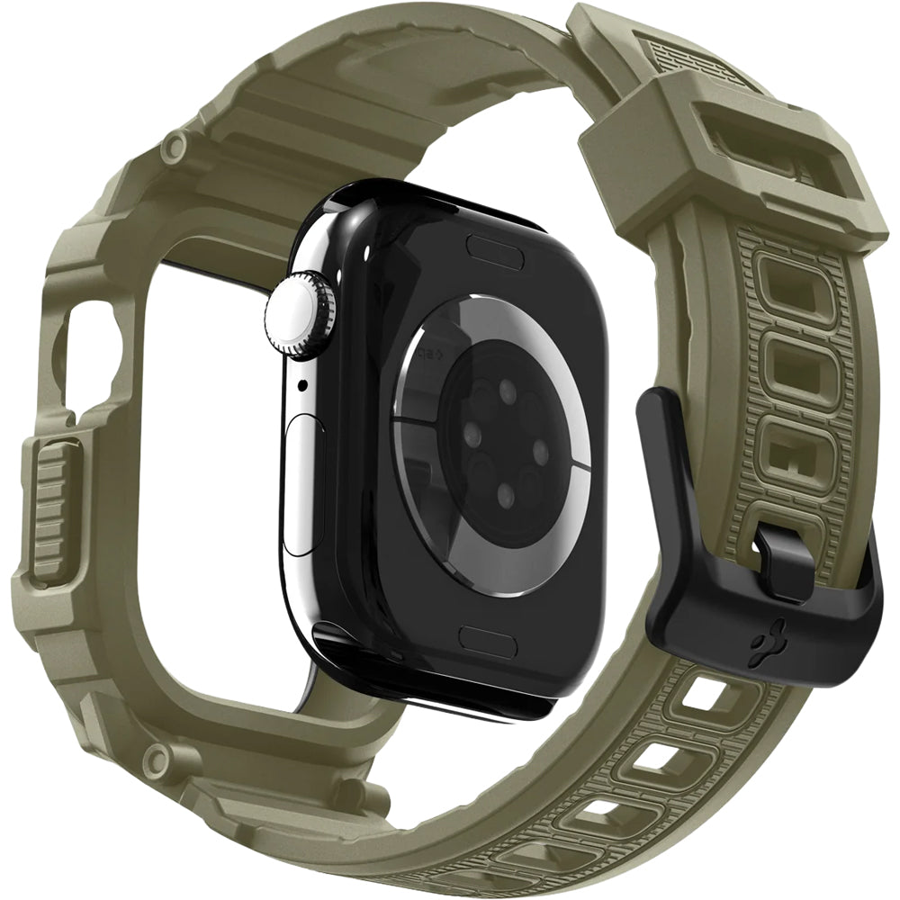 Schutzhülle mit Armband für Apple Watch 11 / 10 46 mm, Spigen Rugged Armor Pro 2, Dunkelgrün