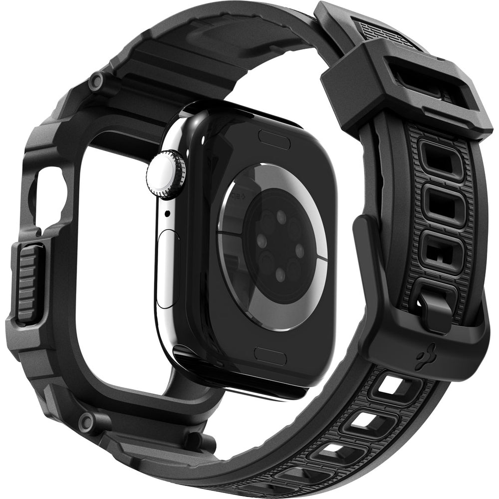 Schutzhülle mit Armband für Apple Watch 11 / 10 46 mm, Spigen Rugged Armor Pro 2, Schwarz