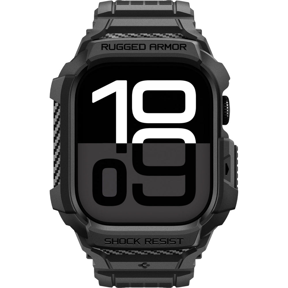 Schutzhülle mit Armband für Apple Watch 11 / 10 46 mm, Spigen Rugged Armor Pro 2, Schwarz