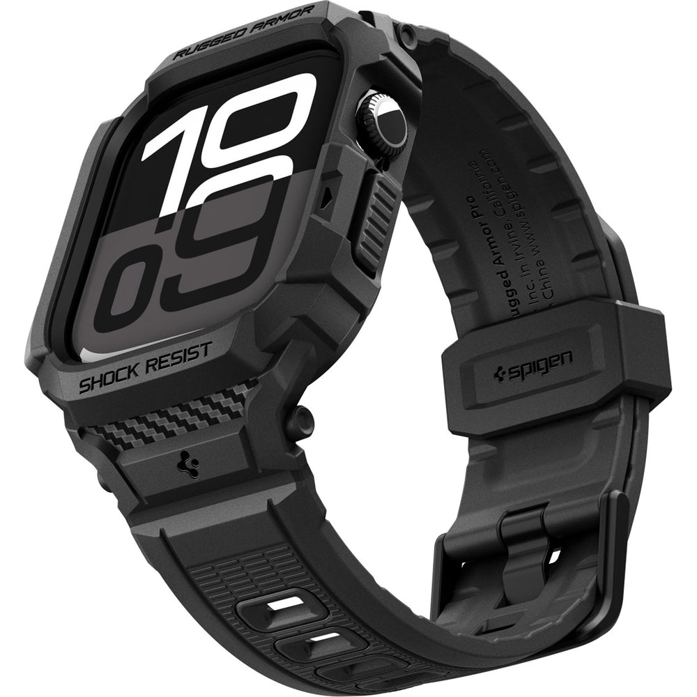 Schutzhülle mit Armband für Apple Watch 11 / 10 46 mm, Spigen Rugged Armor Pro 2, Schwarz