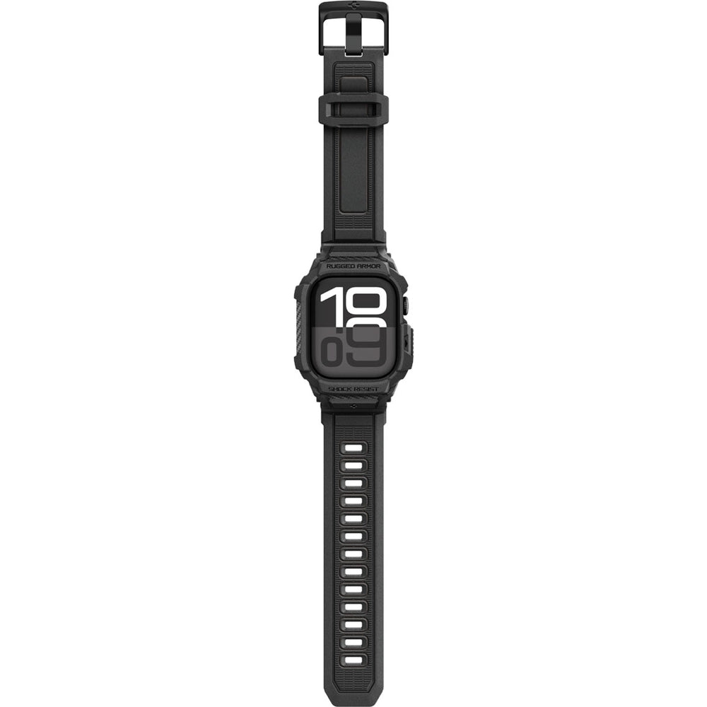 Schutzhülle mit Armband für Apple Watch 11 / 10 46 mm, Spigen Rugged Armor Pro 2, Schwarz