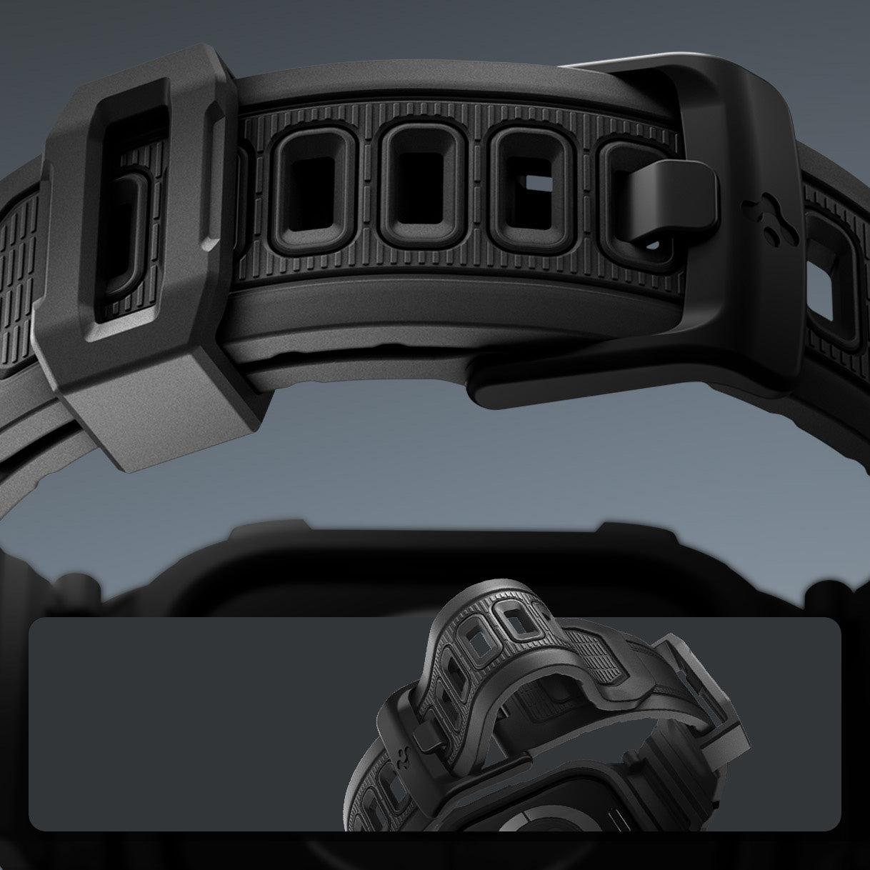 Schutzhülle mit Armband für Apple Watch 11 / 10 46 mm, Spigen Rugged Armor Pro 2, Schwarz