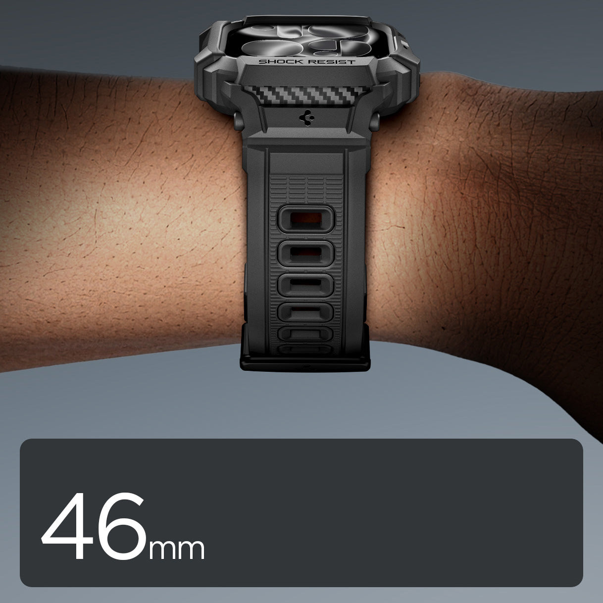 Schutzhülle mit Armband für Apple Watch 11 / 10 46 mm, Spigen Rugged Armor Pro 2, Schwarz