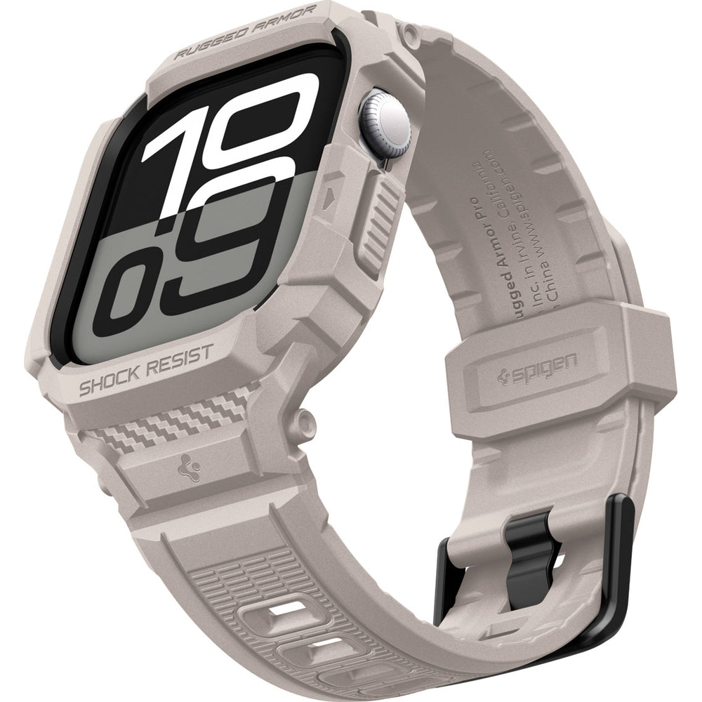 Schutzhülle mit Armband für Apple Watch 11 / 10 46 mm, Spigen Rugged Armor Pro 2, Beige