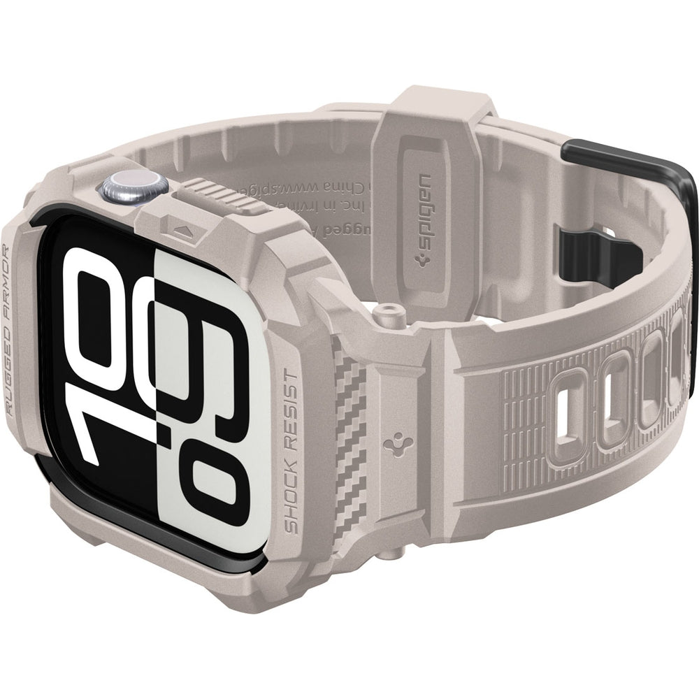 Schutzhülle mit Armband für Apple Watch 11 / 10 46 mm, Spigen Rugged Armor Pro 2, Beige