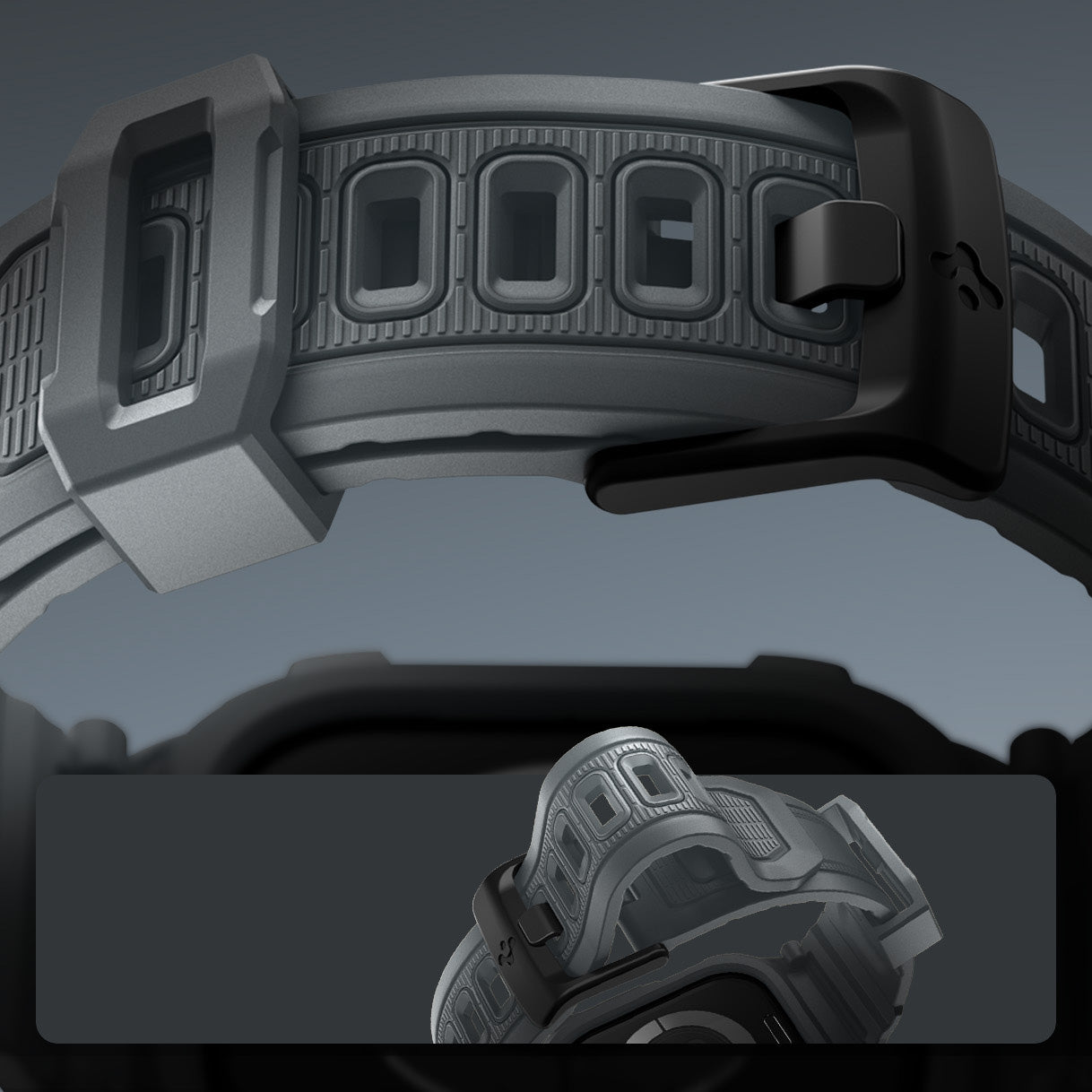 Schutzhülle mit Armband für Apple Watch 11 / 10 46 mm, Spigen Rugged Armor Pro 2, Grau