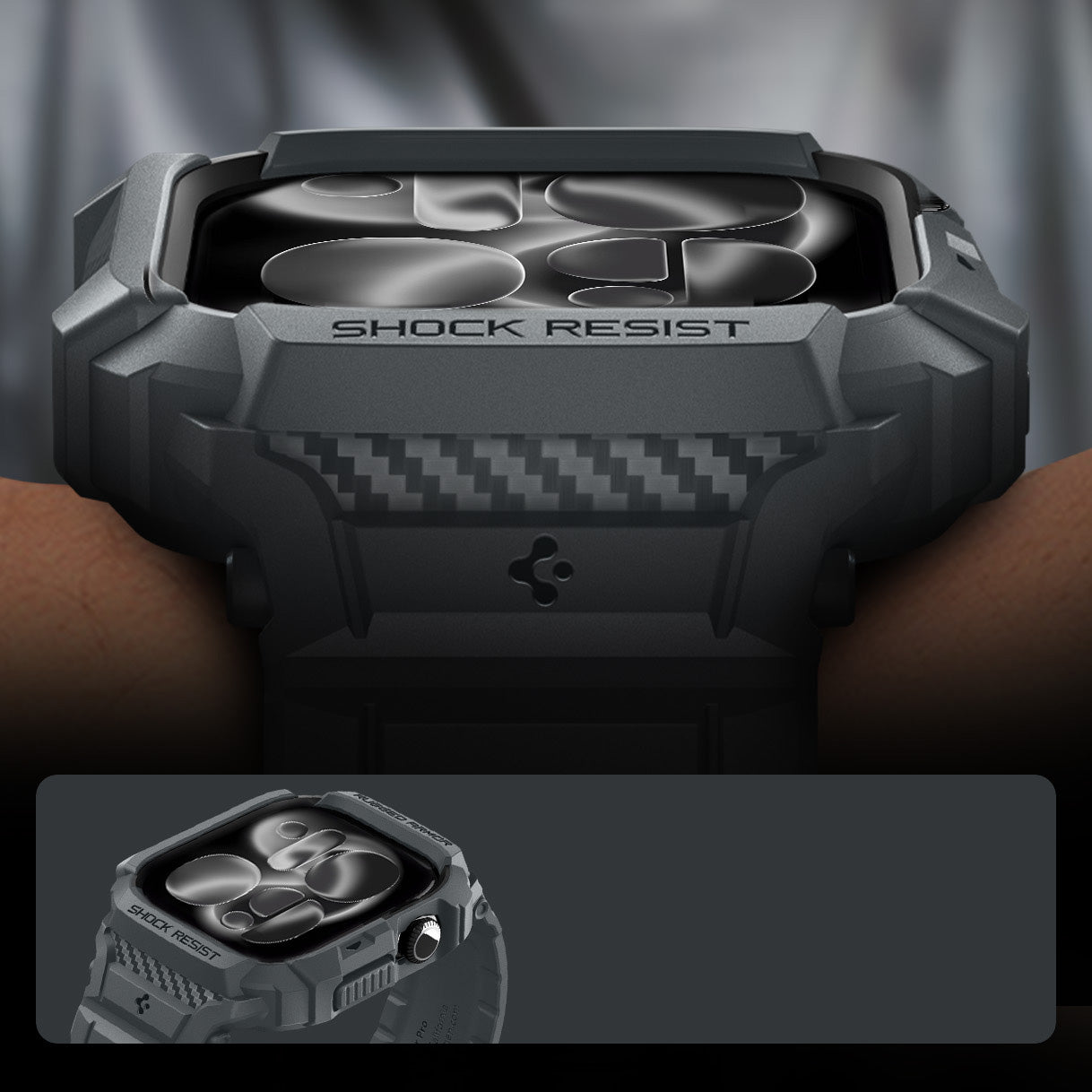 Schutzhülle mit Armband für Apple Watch 11 / 10 46 mm, Spigen Rugged Armor Pro 2, Grau