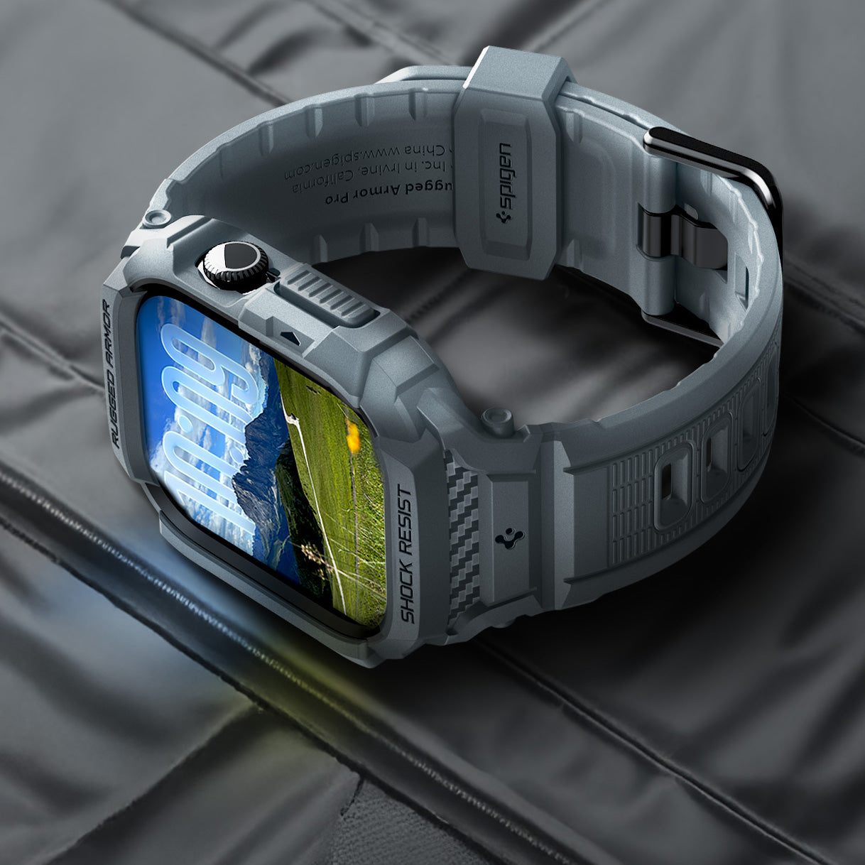 Schutzhülle mit Armband für Apple Watch 11 / 10 46 mm, Spigen Rugged Armor Pro 2, Grau