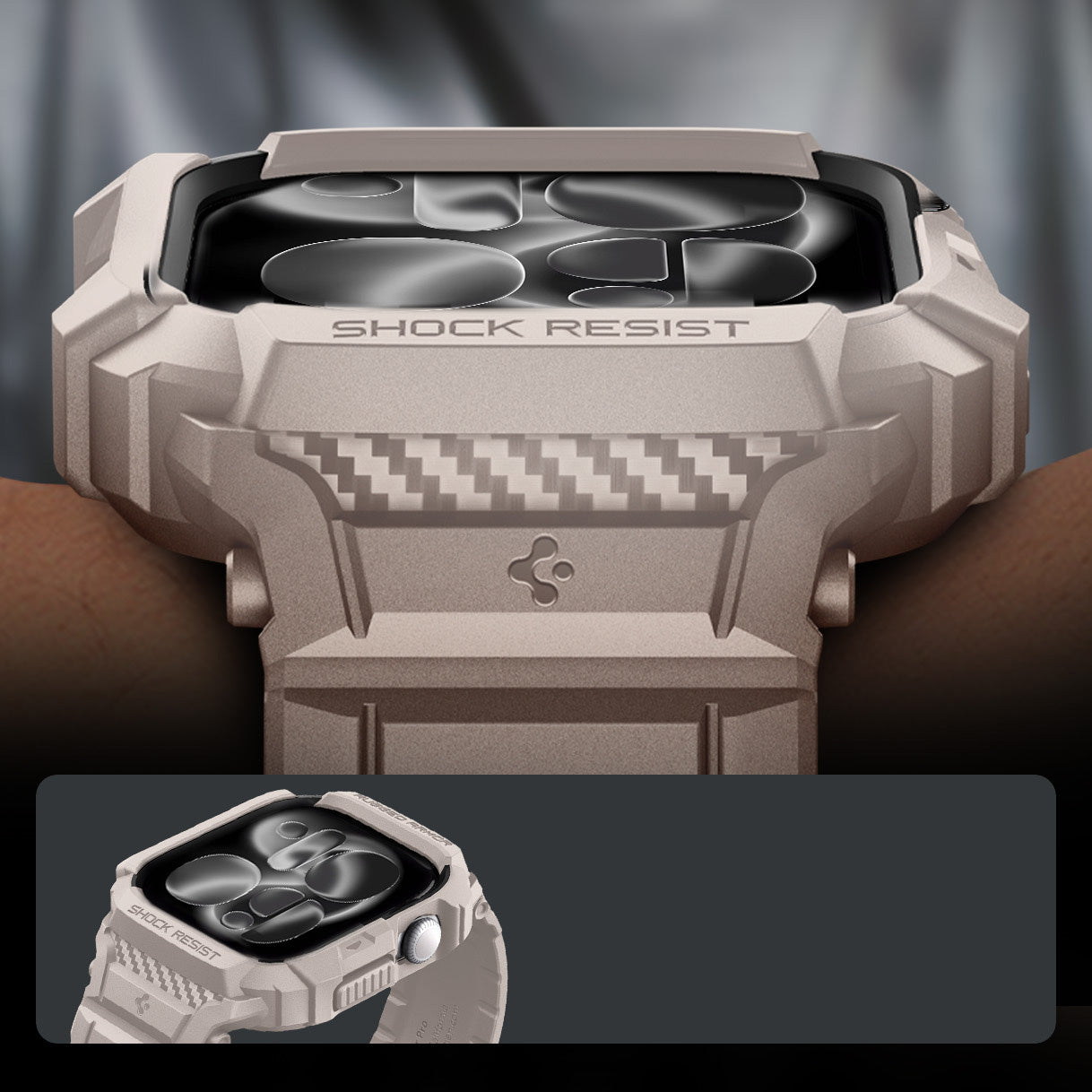 Schutzhülle mit Armband für Apple Watch 11 / 10 42 mm, Spigen Rugged Armor Pro 2, Beige