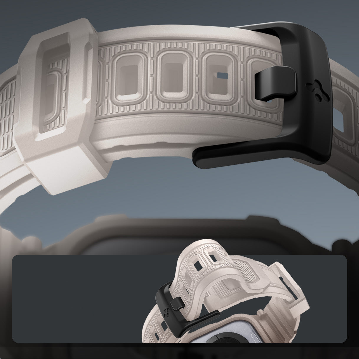 Schutzhülle mit Armband für Apple Watch 11 / 10 42 mm, Spigen Rugged Armor Pro 2, Beige