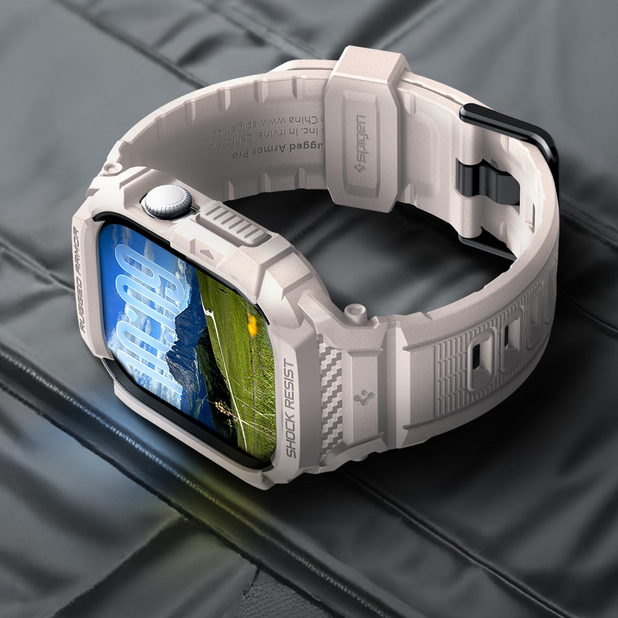 Schutzhülle mit Armband für Apple Watch 11 / 10 42 mm, Spigen Rugged Armor Pro 2, Beige