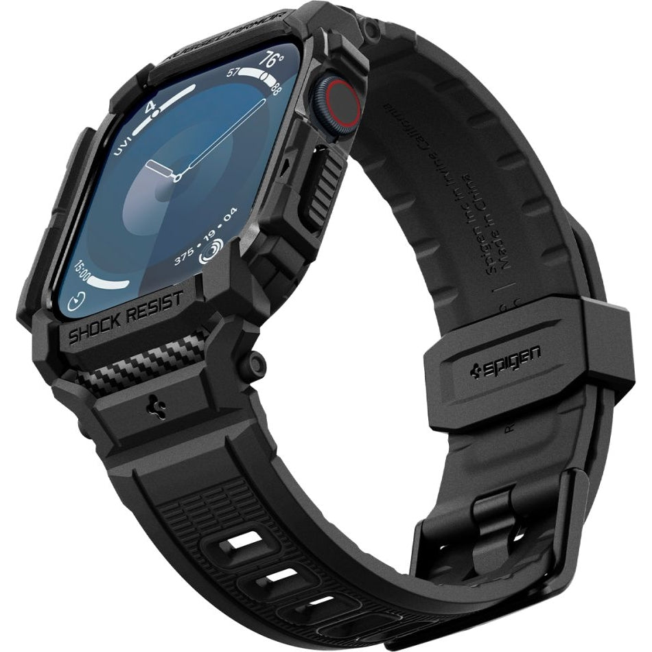 Schutzhülle mit Armband für Apple Watch 11 / 10 42 mm, Spigen Rugged Armor Pro, Schwarz