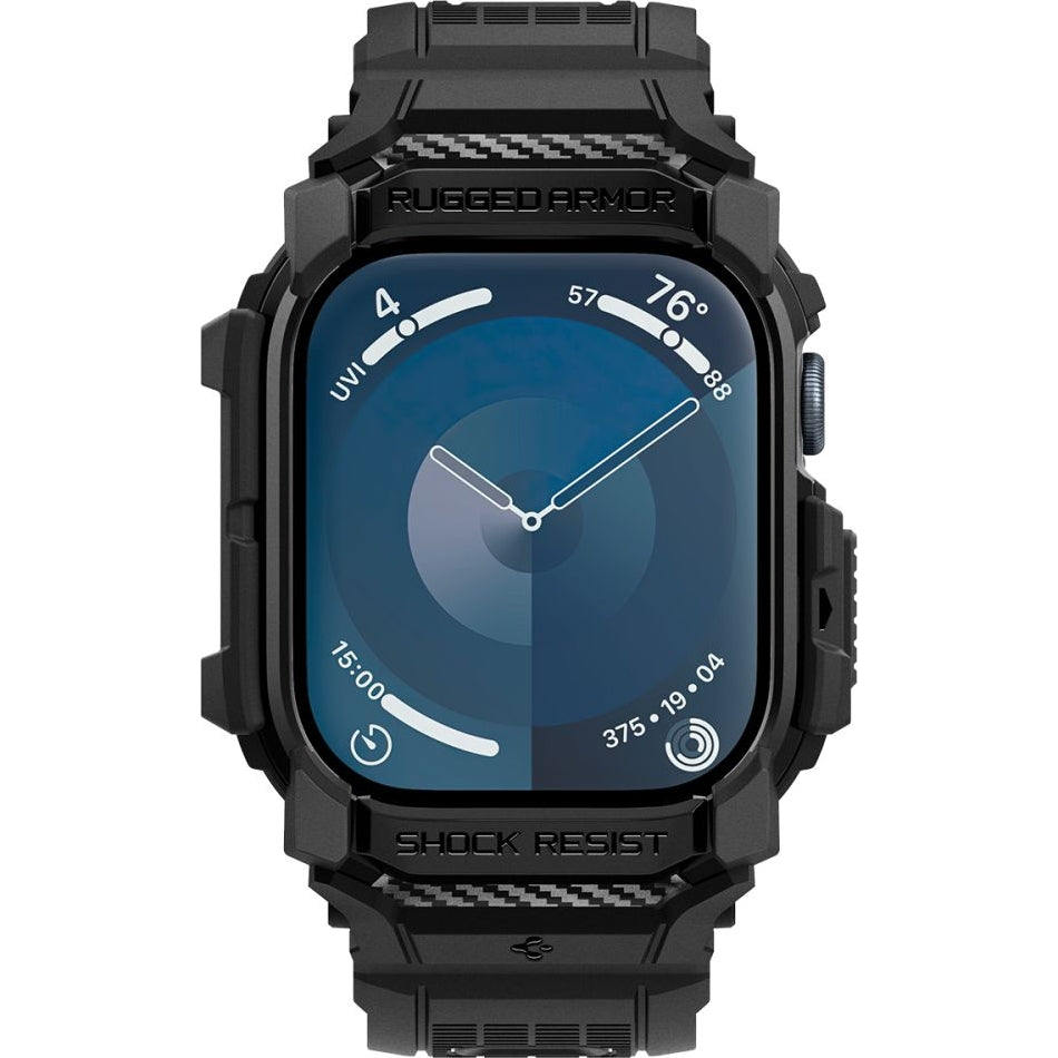Schutzhülle mit Armband für Apple Watch 11 / 10 42 mm, Spigen Rugged Armor Pro, Schwarz