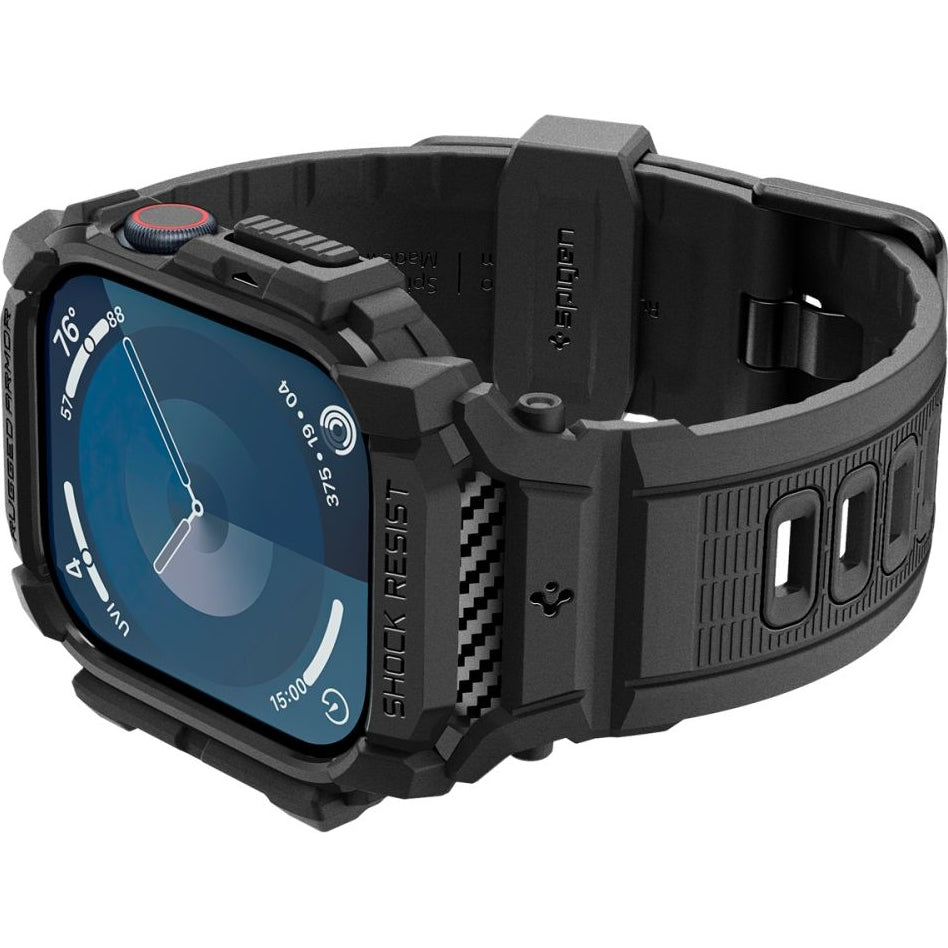 Schutzhülle mit Armband für Apple Watch 11 / 10 42 mm, Spigen Rugged Armor Pro, Schwarz