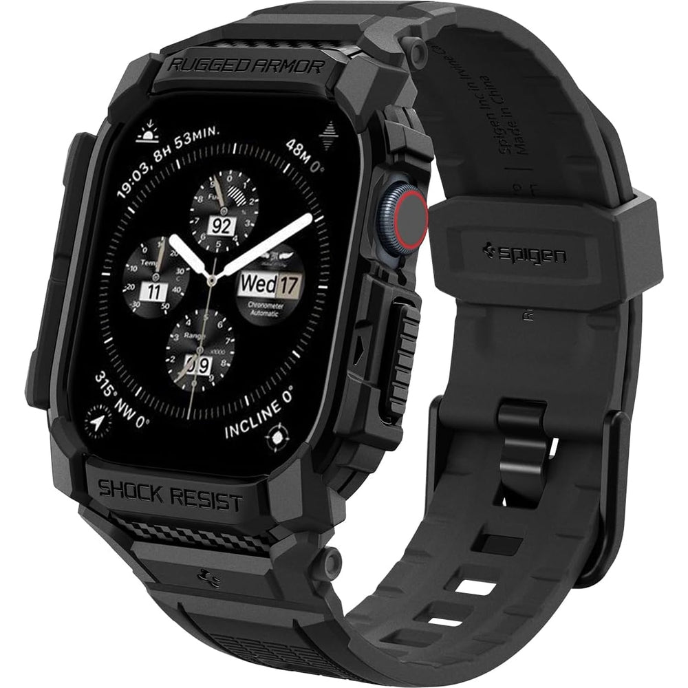 Schutzhülle mit Armband für Apple Watch 11 / 10 42 mm, Spigen Rugged Armor Pro, Schwarz