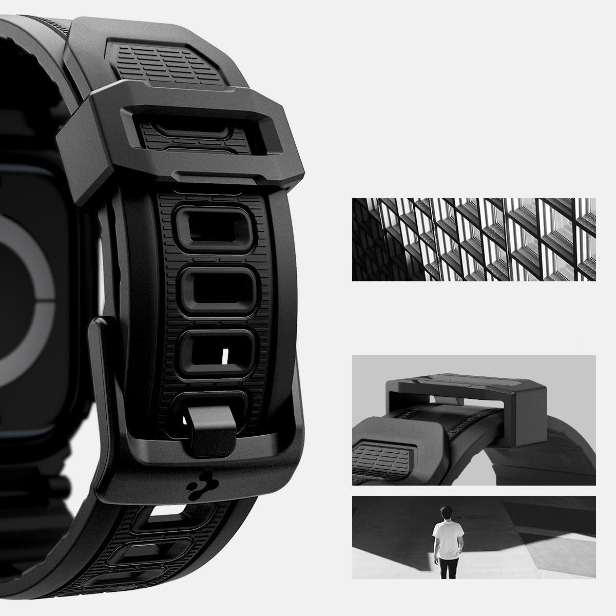 Schutzhülle mit Armband für Apple Watch 11 / 10 42 mm, Spigen Rugged Armor Pro, Schwarz