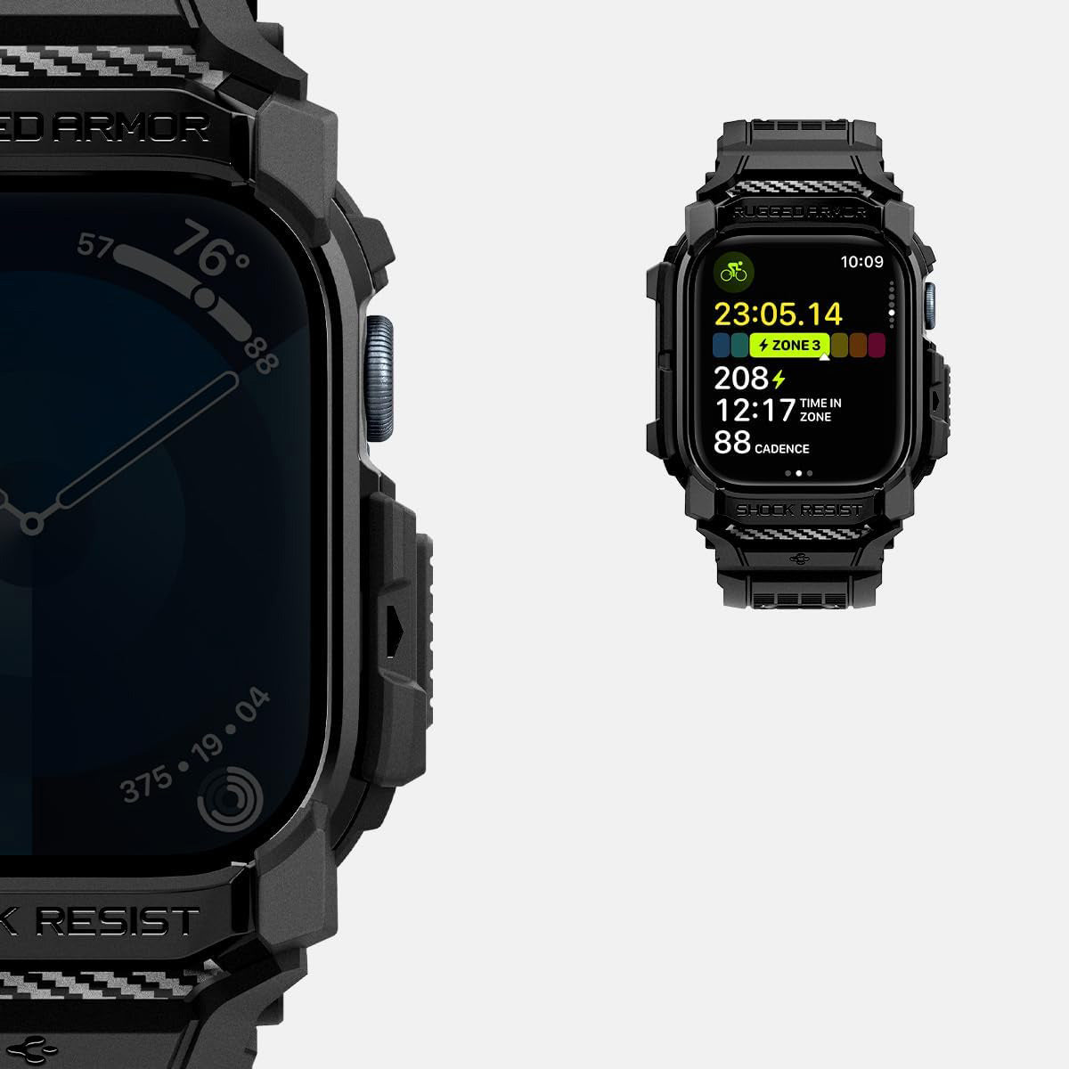 Schutzhülle mit Armband für Apple Watch 11 / 10 42 mm, Spigen Rugged Armor Pro, Schwarz