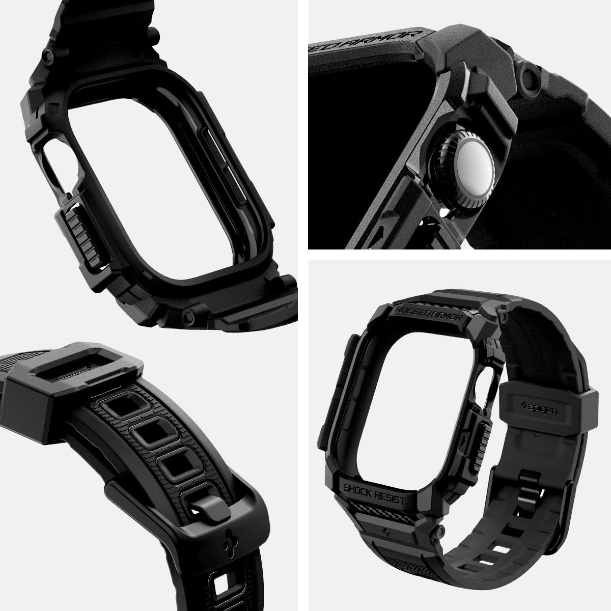Schutzhülle mit Armband für Apple Watch 11 / 10 46 mm, Spigen Rugged Armor Pro, Schwarz