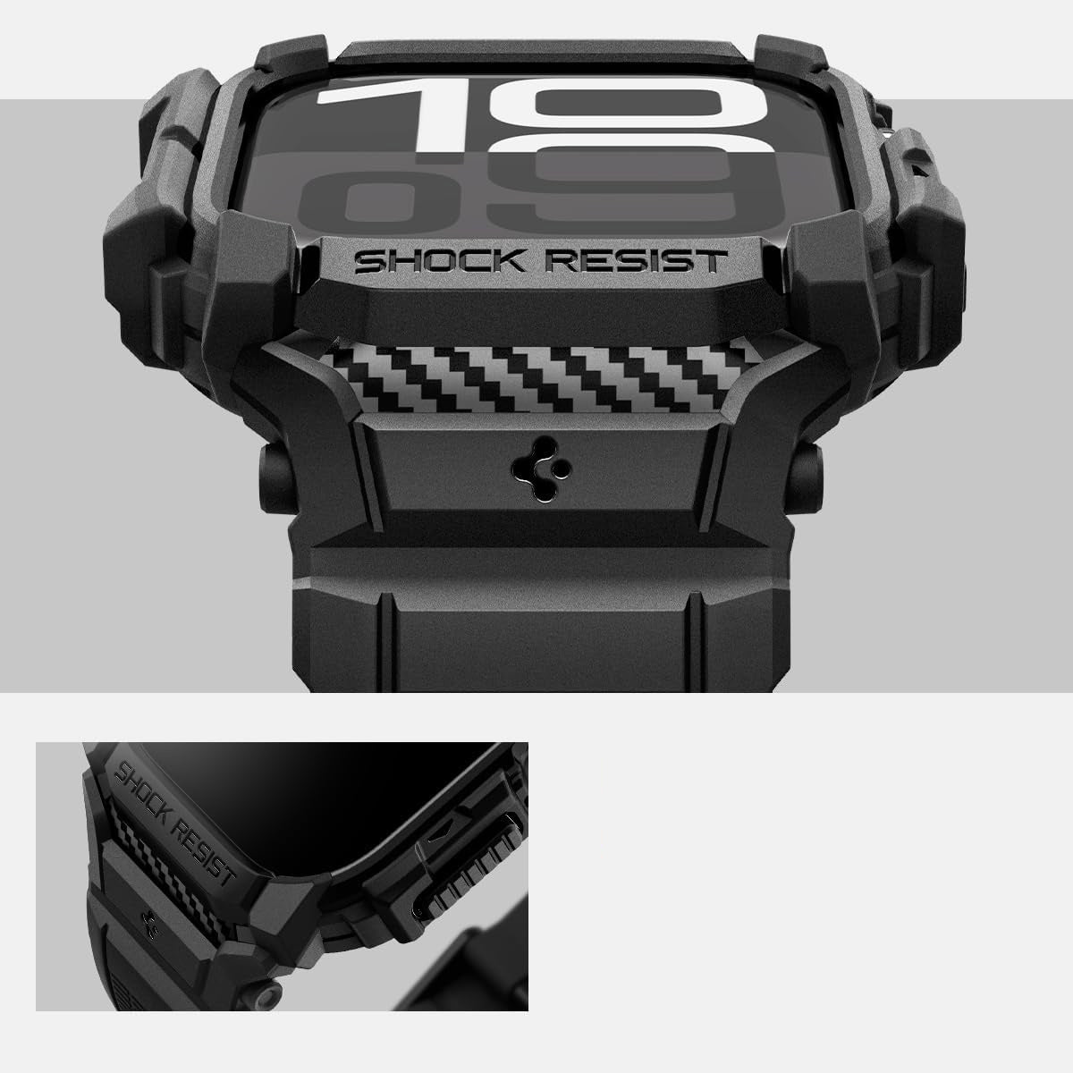 Schutzhülle mit Armband für Apple Watch 11 / 10 46 mm, Spigen Rugged Armor Pro, Schwarz