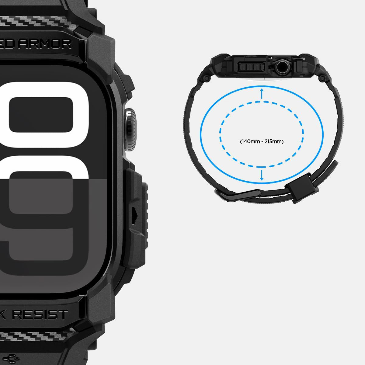 Schutzhülle mit Armband für Apple Watch 11 / 10 46 mm, Spigen Rugged Armor Pro, Schwarz