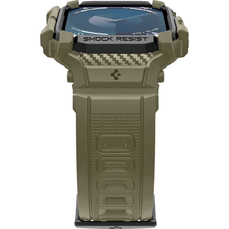 Schutzhülle mit Armband für Apple Watch 11 / 10 46 mm, Spigen Rugged Armor Pro, Grün