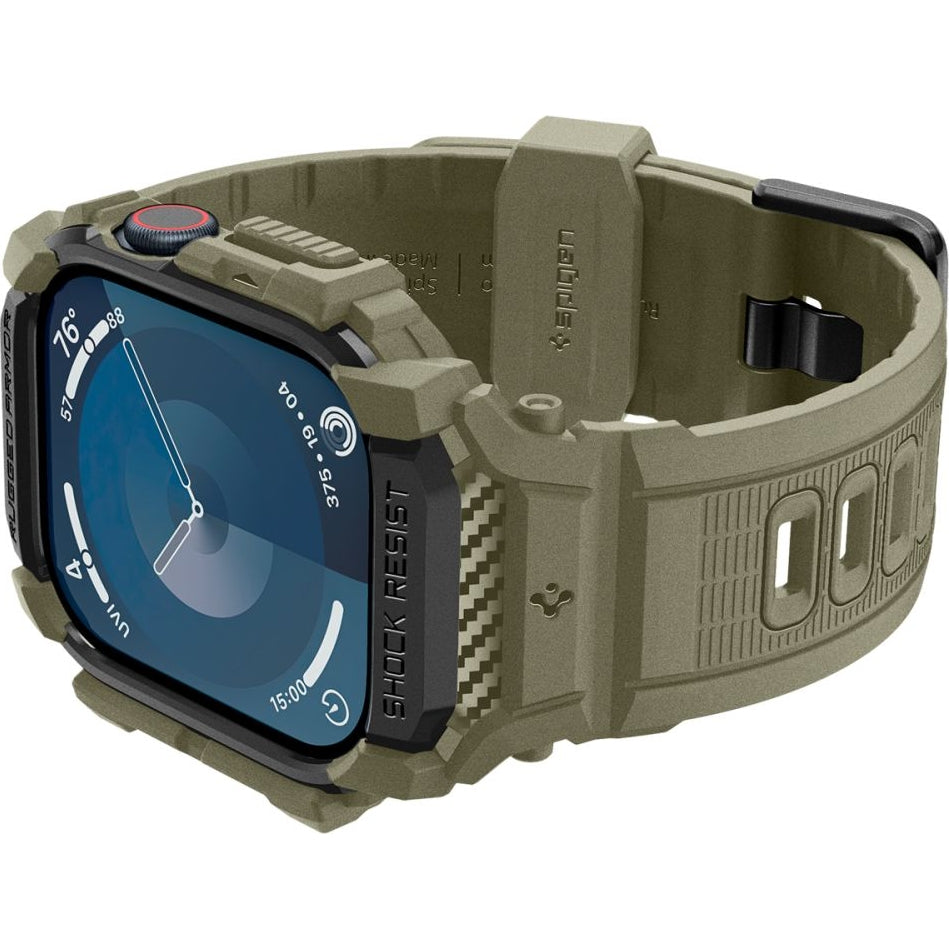 Schutzhülle mit Armband für Apple Watch 11 / 10 46 mm, Spigen Rugged Armor Pro, Grün