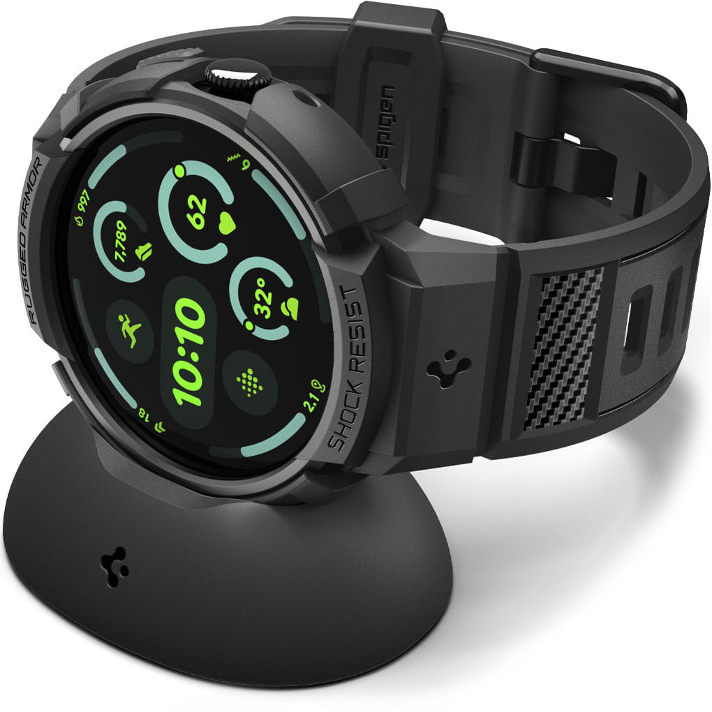 Hülle mit Armband für Google Pixel Watch 4 (45 mm), Spigen Rugged Armor Pro + Stander, Schwarz