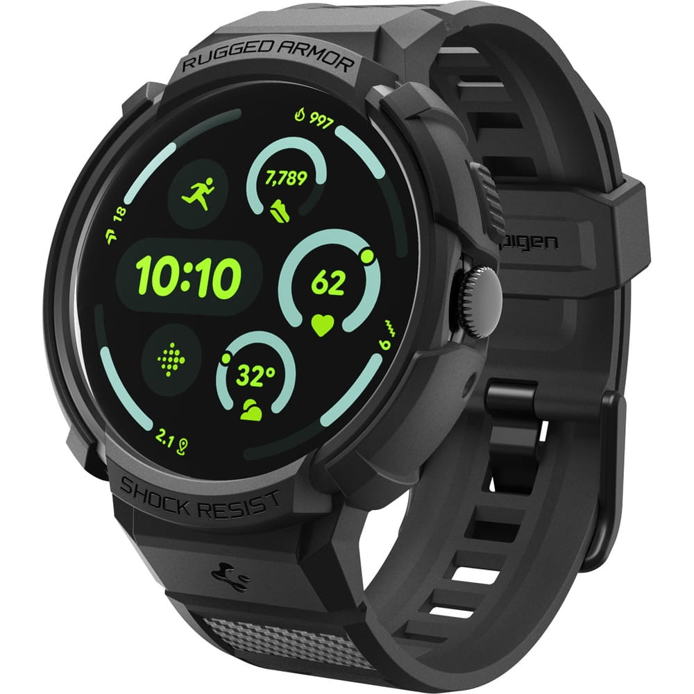 Hülle mit Armband für Google Pixel Watch 4 (45 mm), Spigen Rugged Armor Pro + Stander, Schwarz