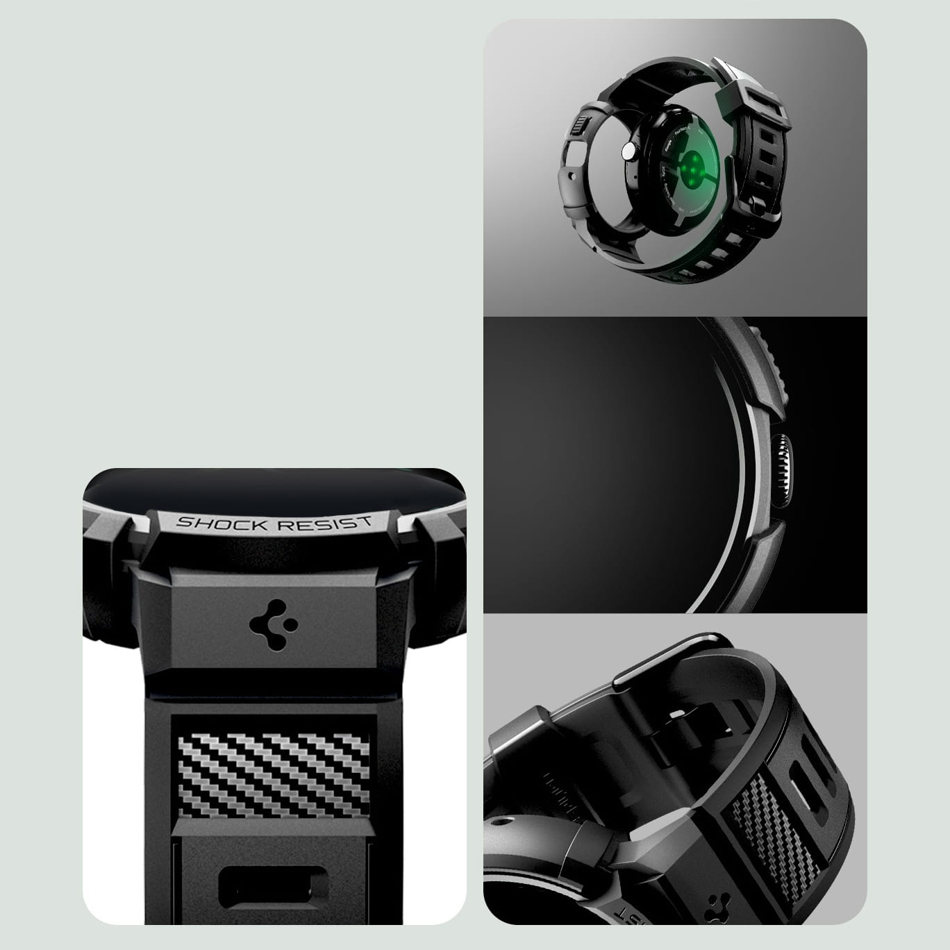 Hülle mit Armband für Google Pixel Watch 4 (45 mm), Spigen Rugged Armor Pro + Stander, Schwarz