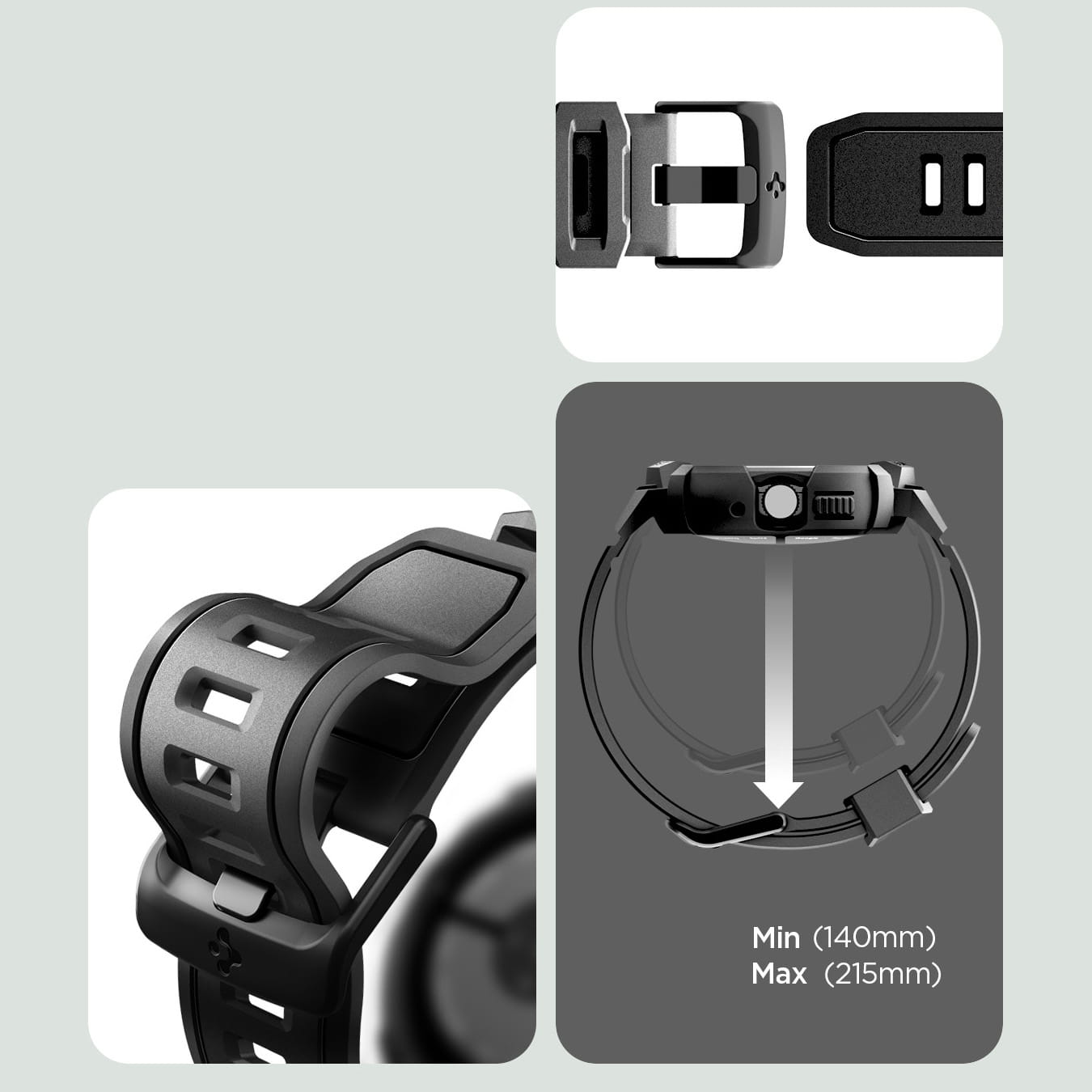 Hülle mit Armband für Google Pixel Watch 4 (45 mm), Spigen Rugged Armor Pro + Stander, Schwarz