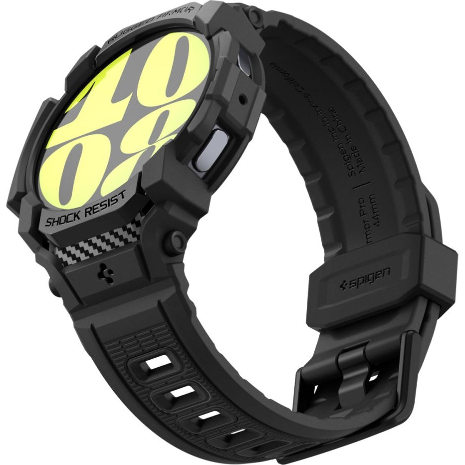 Schutzhülle mit Armband für Galaxy Watch 7 44mm, Spigen Rugged Armor Pro, Schwarz