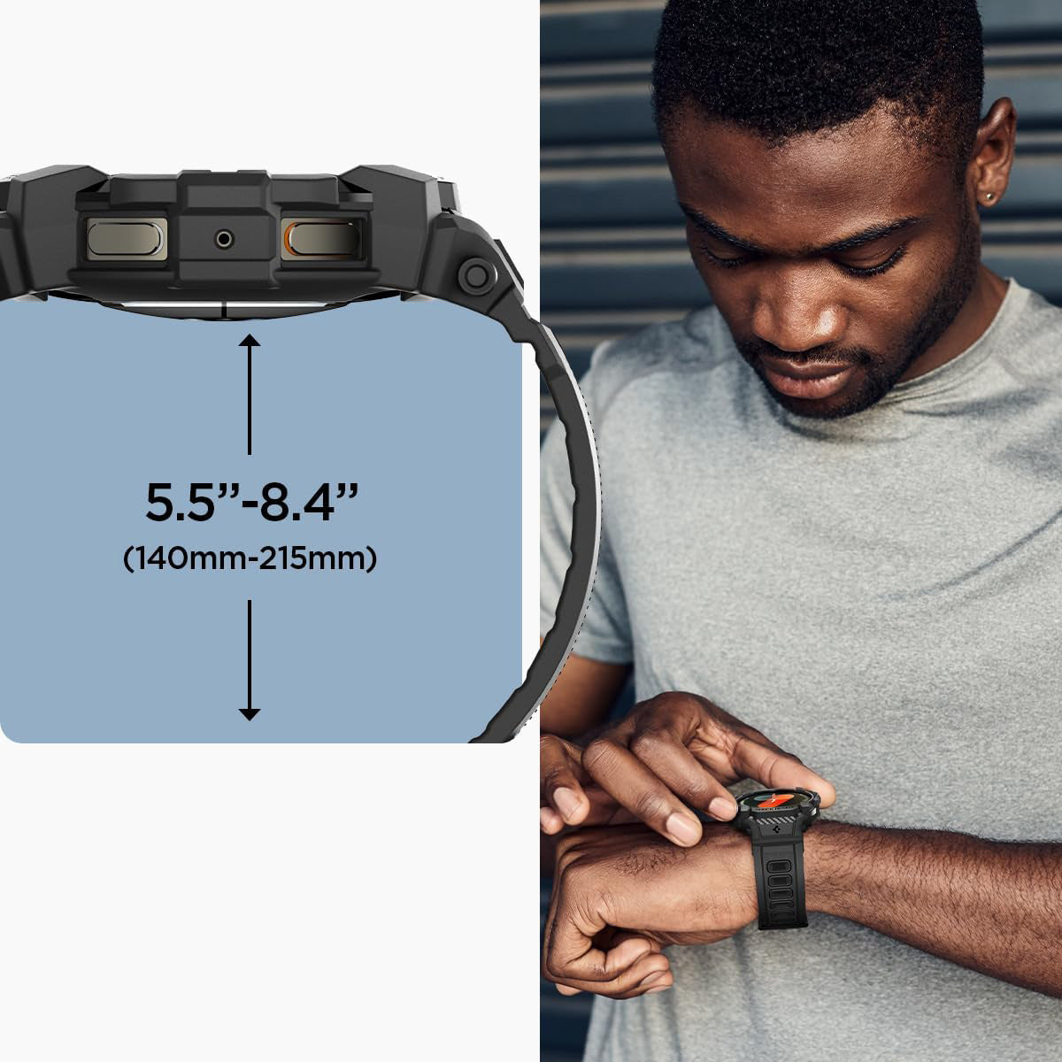 Schutzhülle mit Armband für Galaxy Watch 7 44mm, Spigen Rugged Armor Pro, Schwarz