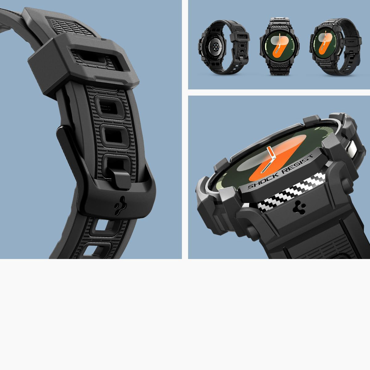 Schutzhülle mit Armband für Galaxy Watch 7 44mm, Spigen Rugged Armor Pro, Schwarz