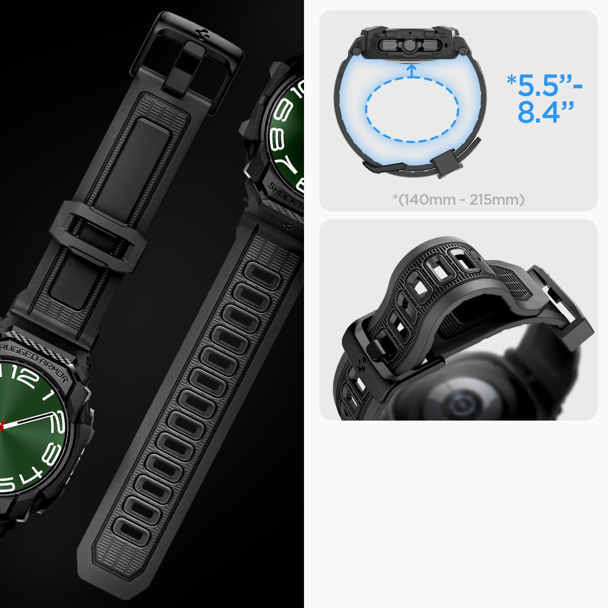Schutzhülle mit Armband für Galaxy Watch Ultra 47mm, Spigen Rugged Armor Pro, Schwarz