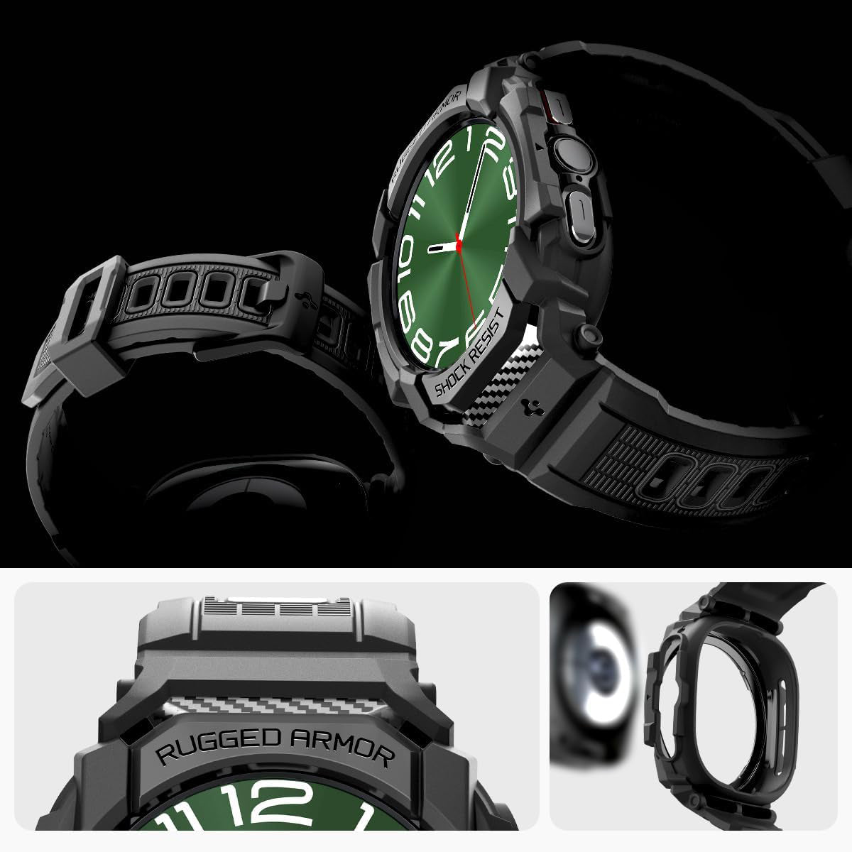 Schutzhülle mit Armband für Galaxy Watch Ultra 47mm, Spigen Rugged Armor Pro, Schwarz