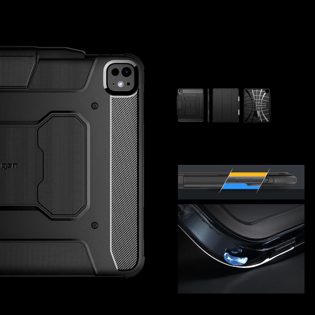 Schutzhülle für iPad Pro 13" 2025 / 2024, Spigen Rugged Armor Pro, Schwarz