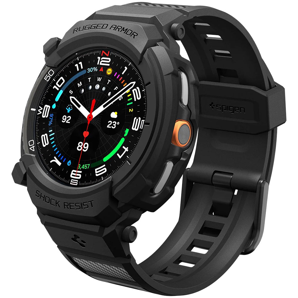 Schutzhülle mit Armband für Galaxy Watch 8 Classic 46mm, Spigen Rugged Armor Pro, Schwarz