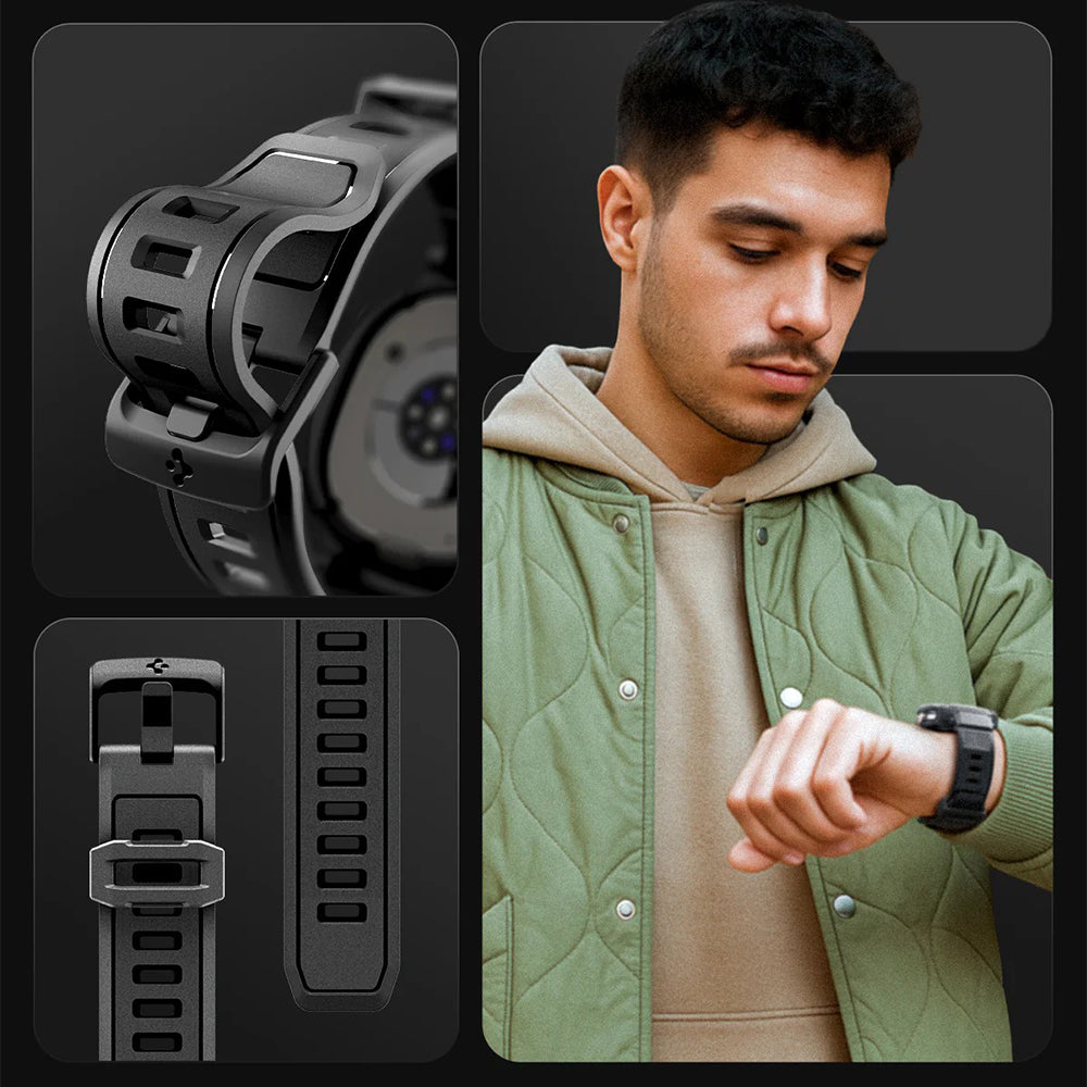 Schutzhülle mit Armband für Galaxy Watch 8 Classic 46mm, Spigen Rugged Armor Pro, Schwarz