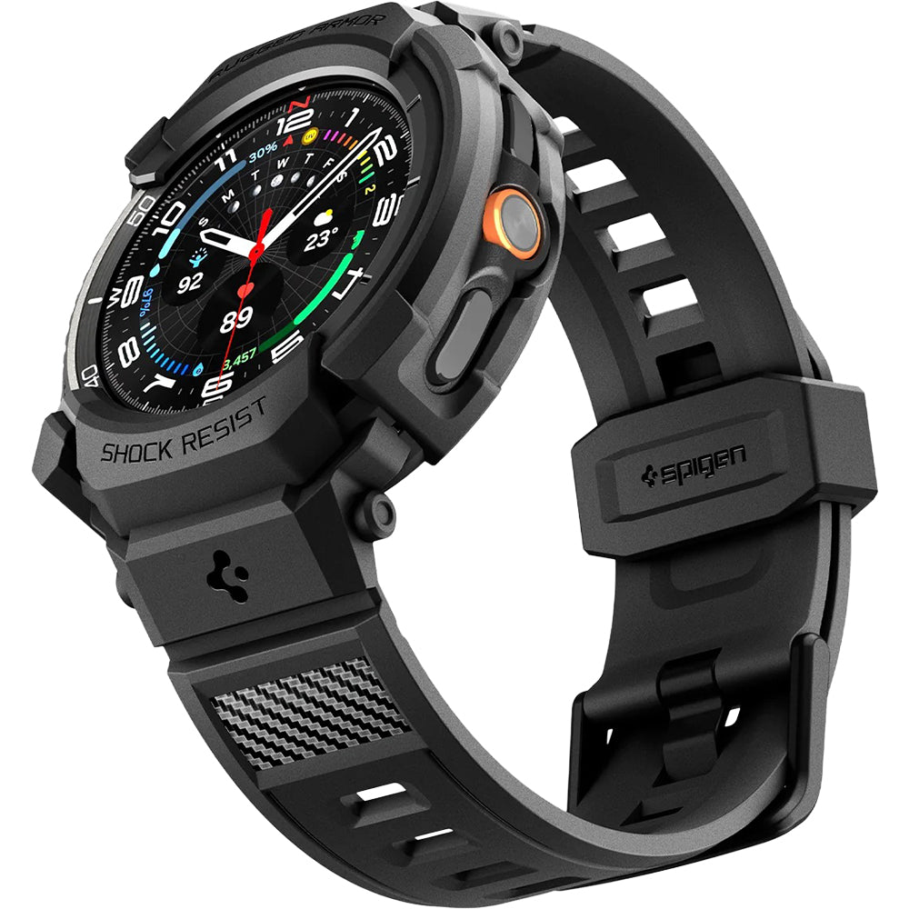 Schutzhülle mit Armband für Galaxy Watch 8 Classic 46mm, Spigen Rugged Armor Pro, Schwarz