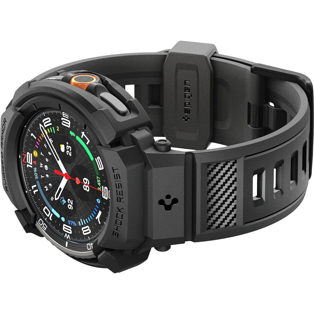 Schutzhülle mit Armband für Galaxy Watch 8 Classic 46mm, Spigen Rugged Armor Pro, Schwarz
