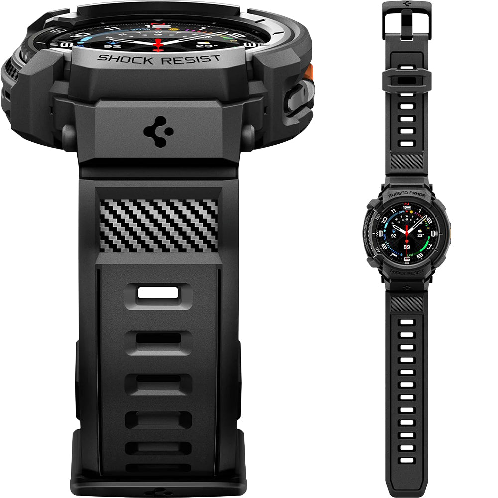 Schutzhülle mit Armband für Galaxy Watch 8 Classic 46mm, Spigen Rugged Armor Pro, Schwarz
