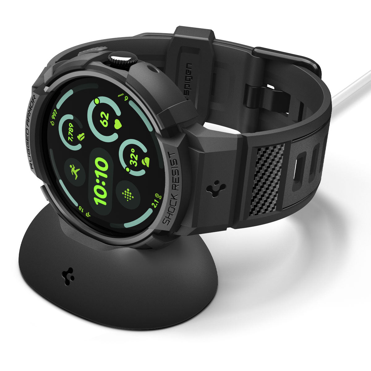 Hülle mit Armband für Google Pixel Watch 4 (41 mm), Spigen Rugged Armor Pro, Schwarz