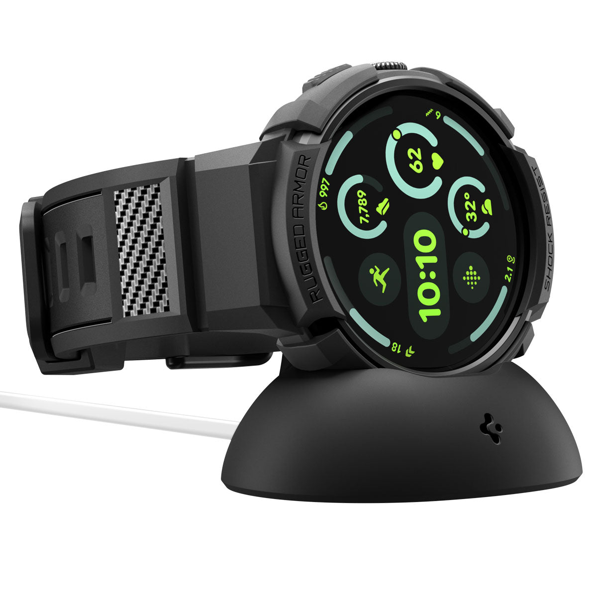 Hülle mit Armband für Google Pixel Watch 4 (41 mm), Spigen Rugged Armor Pro, Schwarz