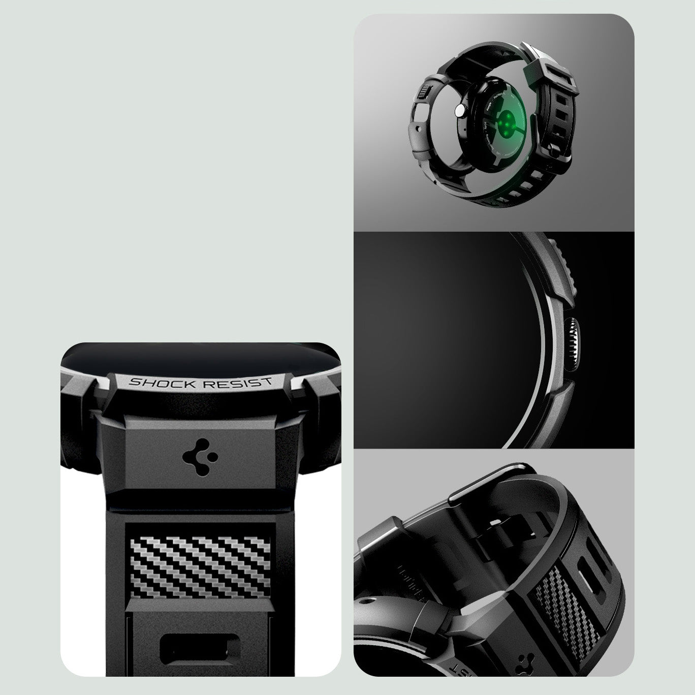 Hülle mit Armband für Google Pixel Watch 4 (41 mm), Spigen Rugged Armor Pro, Schwarz